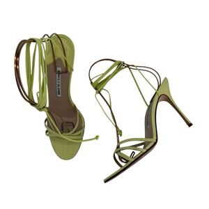 Manolo Blahnik Leva 105 Strappy Stiletto Heeled Sandals EU 37.5 Chartreuse Snake